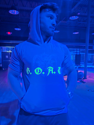 G.O.A.T. Muscle Hoodie – Men's Short Sleeve Gym Hoodie with UV Reactive Print